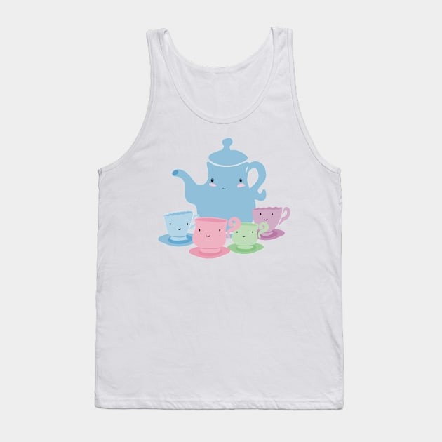 Pastel Mother Teapot and Children Teacups Illustration Tank Top by SubtleSplit